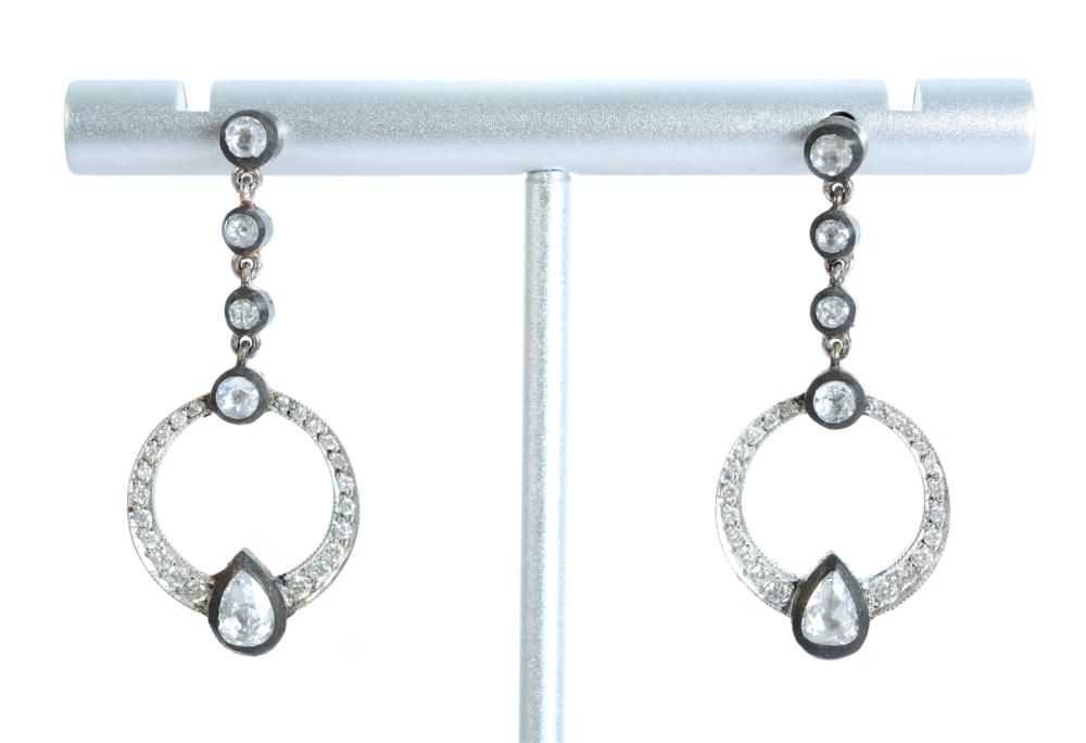 Appraisal: PAIR K WHITE GOLD CTW DIAMOND DROP EARRINGSPair of k