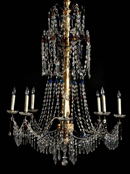 Appraisal: An Italian Neoclassical giltwood and iron eight light chandelier primarily