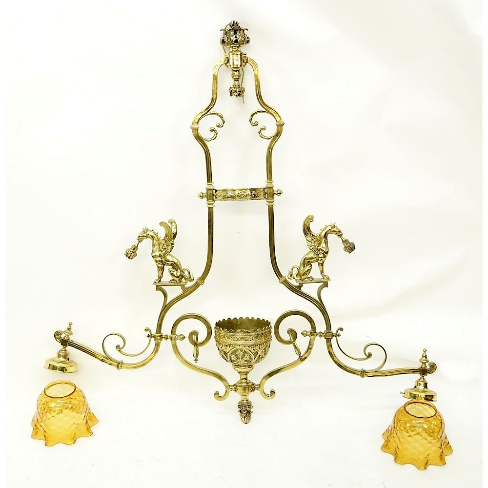 Appraisal: Large Gothic Style Gilt Bronze Two Arm Billiard Light Fixture