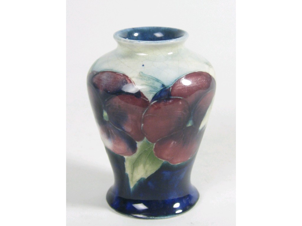 Appraisal: A small Moorcroft Burslem baluster Vase with pansy design c