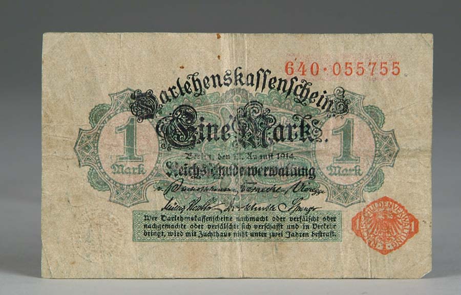 Appraisal: GERMAN MARK BANKNOTE REMOVED FROM VON RICHTHOFEN S BODY One