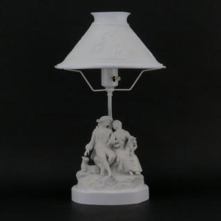 Appraisal: Pair of Vintage Bisque Porcelain Figural Lamp With Lithopane Shade