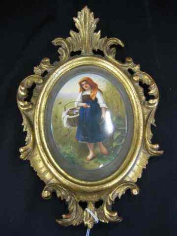 Appraisal: Painting on Porcelain Plaque of Younggirl with water jug basket