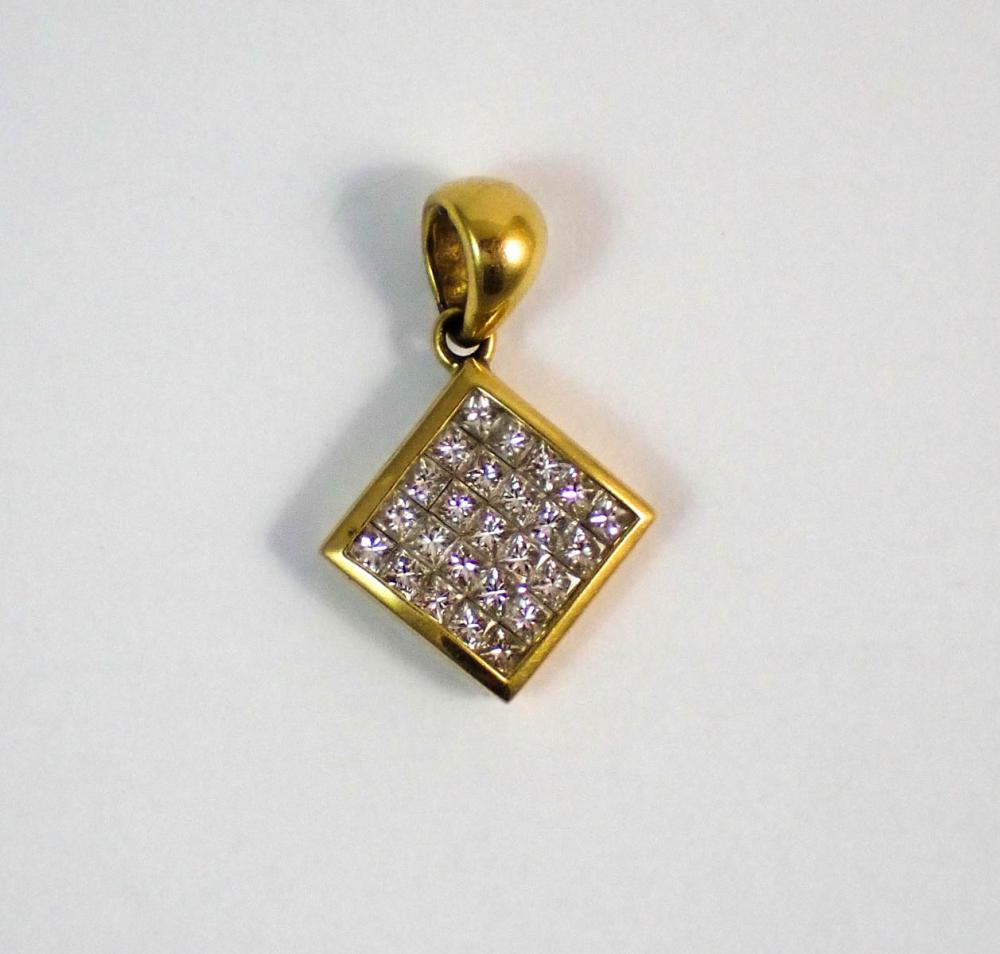 Appraisal: DIAMOND AND FOURTEEN KARAT GOLD PENDANT invisible set with princess-cut