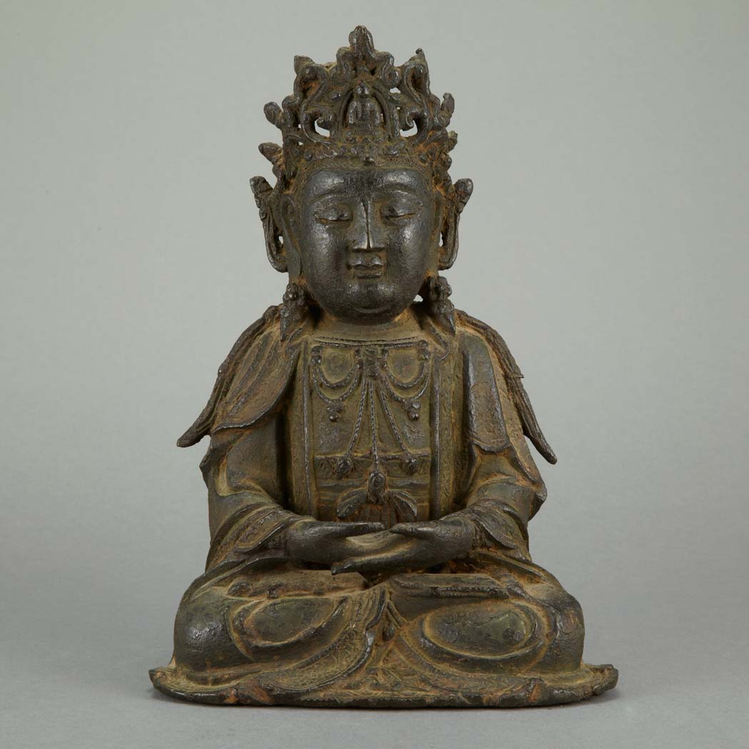 Appraisal: Chinese Bronze Buddha Ming Dynasty Seated in dhyanasana with the