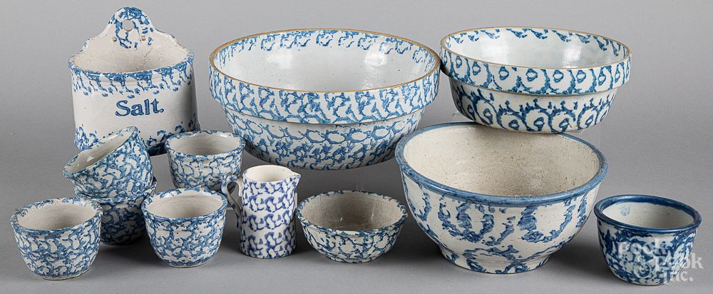 Appraisal: Twelve pieces blue and white spongeware Twelve pieces blue and