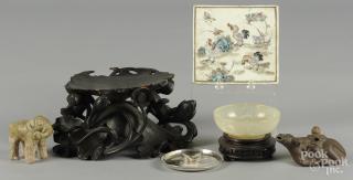 Appraisal: Chinese tablewares to include a porcelain rooster tile a jade