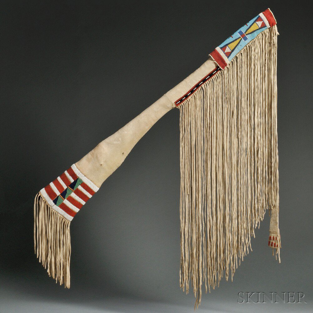 Appraisal: Crow Beaded and Fringed Hide Rifle Scabbard c s thick