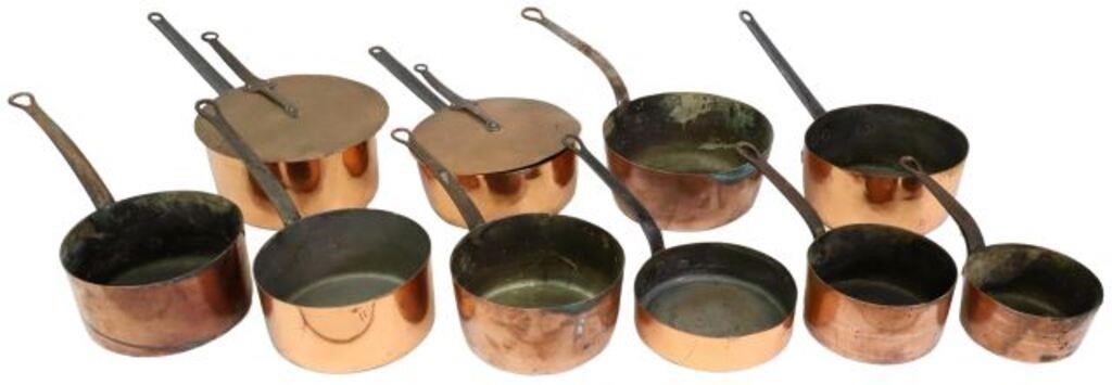 Appraisal: lot of French copper graduated saucepans and saute pan each