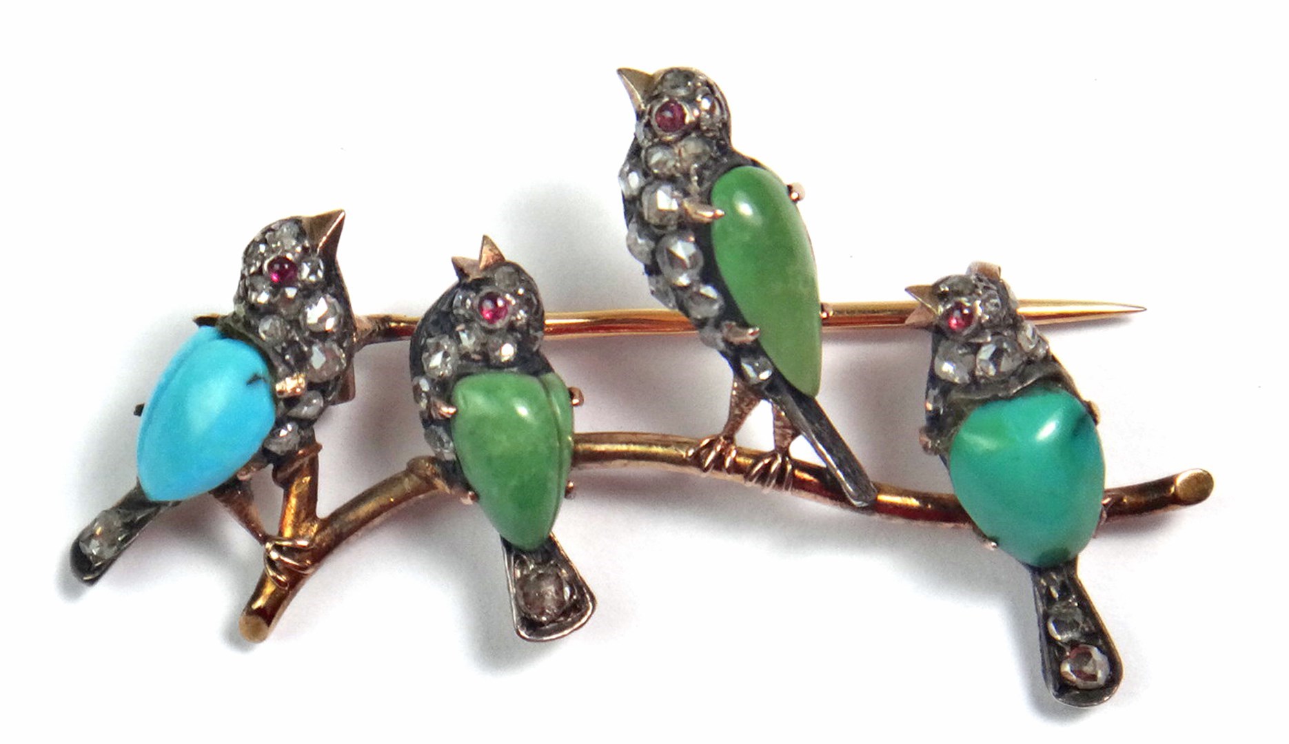 Appraisal: A French rose diamond and turquoise set brooch designed as