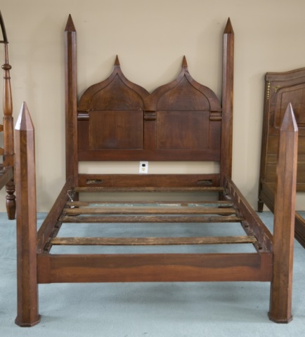 Appraisal: Ca Victorian Gothic Mahogany Full-Size Bed Four-poster with dual arched