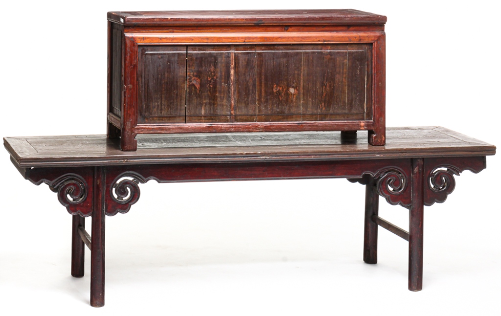 Appraisal: TWO CHINESE BENCHES Late th century Elm with similar to