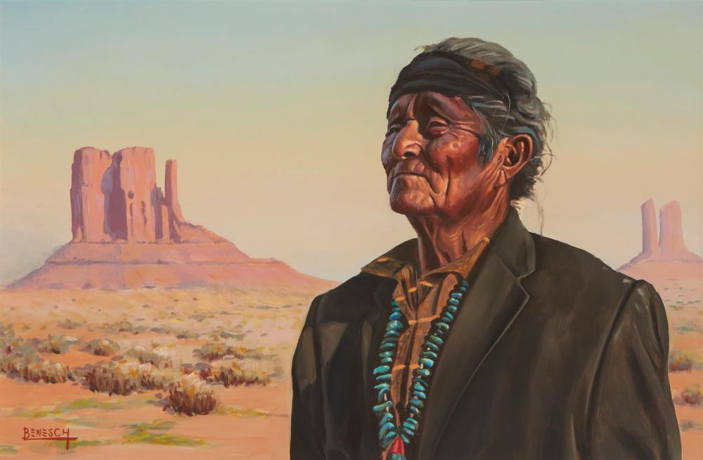 Appraisal: Louis Benesch - American Navajo man near Monument Valley Oil