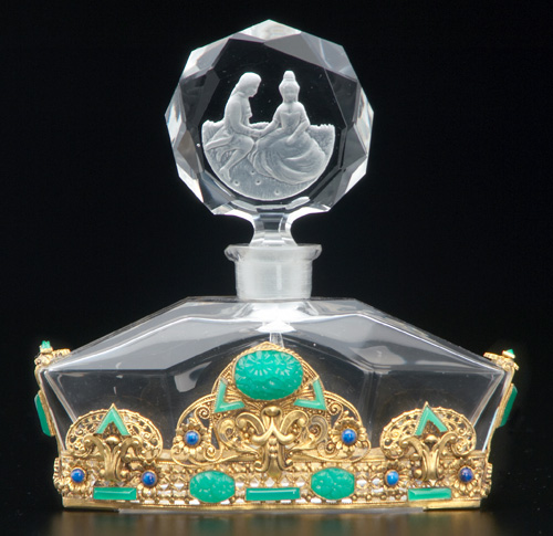 Appraisal: CZECH Perfume bottle in clear crystal with elaborate jeweled metalwork