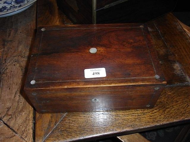 Appraisal: A TH CENTURY ROSEWOOD SEWING BOX with mother of pearl