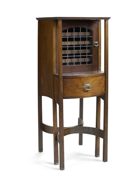 Appraisal: A Glasgow School mahogany collector's cabinet circa the overhanging cornice