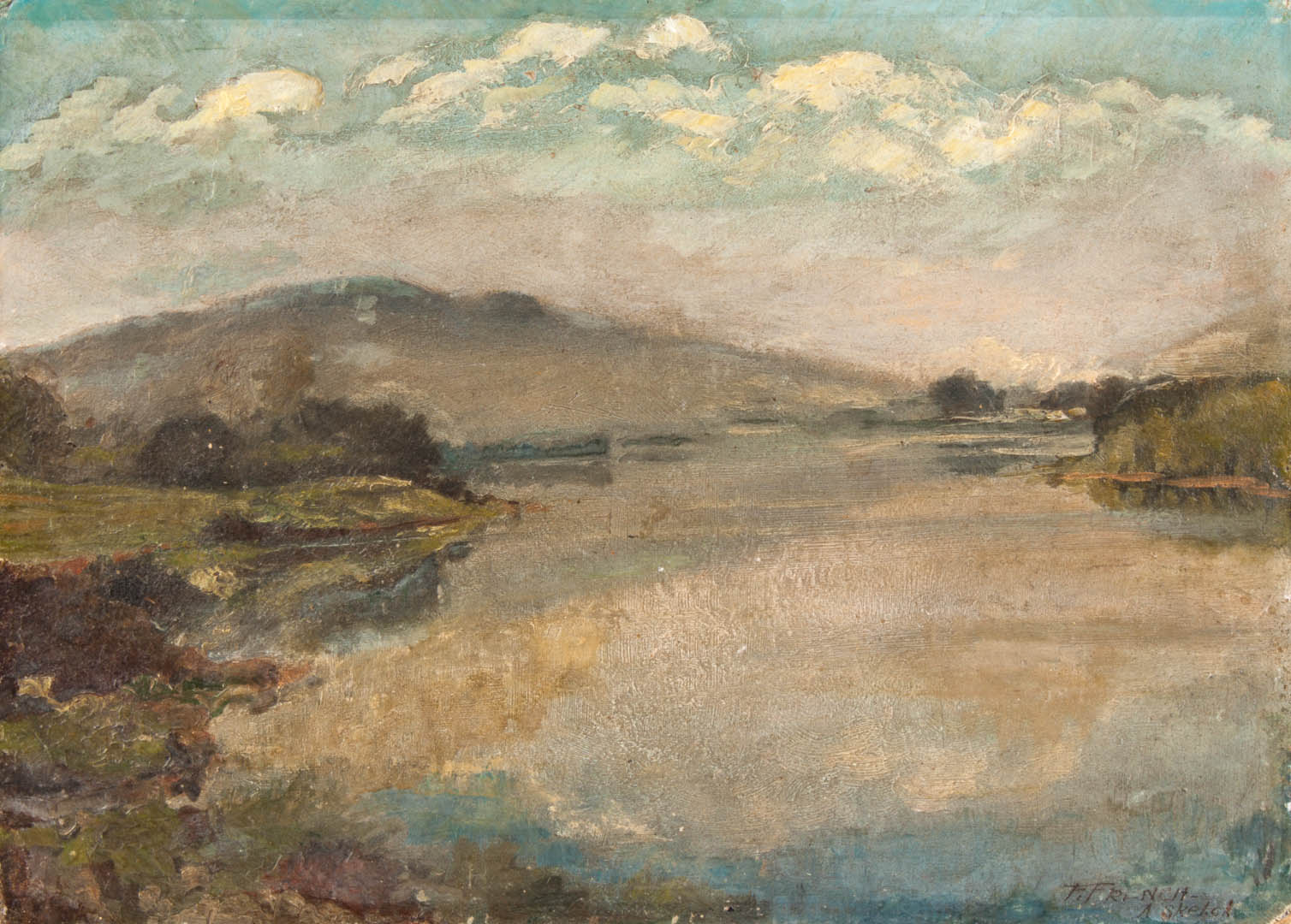 Appraisal: a Frank French Landscape with Lake oil on board American