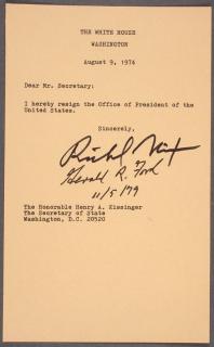 Appraisal: RICHARD NIXON SIGNED RESIGNATION LETTER A RICHARD NIXON RESIGNATION LETTER