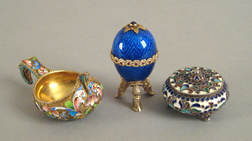 Appraisal: Russian silver gilt and enamel kovsh ca together with a