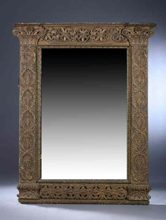 Appraisal: ITALIAN NEOCLASSICAL PAINTED OVERMANTLE MIRROR th century Projected crown scrolling