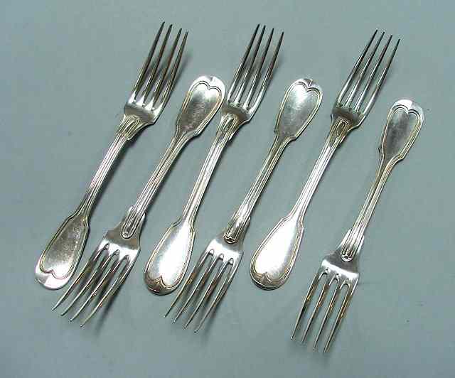 Appraisal: SIX CONTINENTAL FIDDLE AND THREAD PATTERN TABLE FORKS varying makers