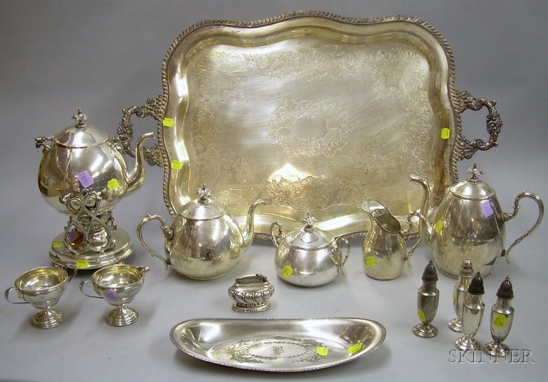 Appraisal: Group of Silver Plated Tableware Tea Set and Tray six-piece