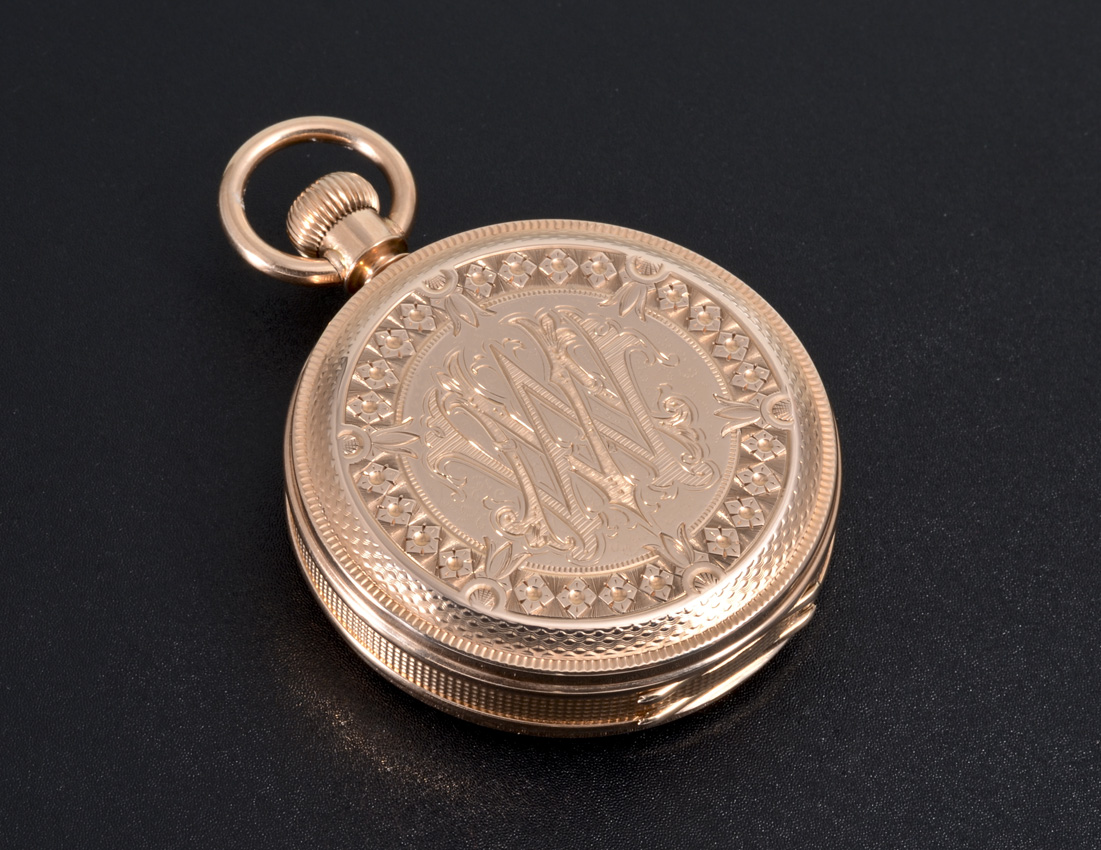 Appraisal: K ROSE GOLD WALTHAM HUNTER CASE POCKET WATCH Circa size