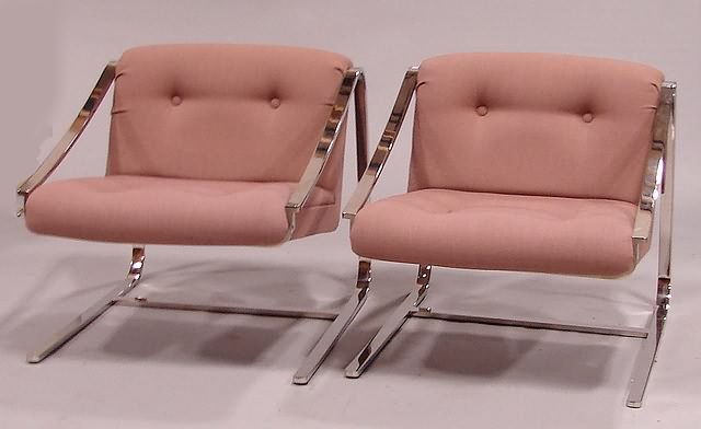 Appraisal: Chrome base with continuous arm upholstered in a mauve tweed