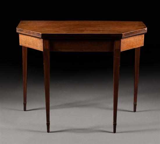 Appraisal: George III inlaid mahogany flip-top games table circa with canted-corner