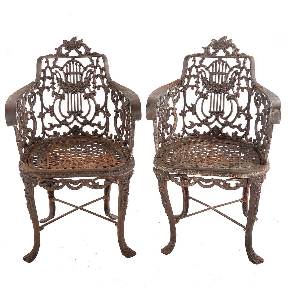 Appraisal: Pair Victorian Cast Iron Garden Seats Possibly Fiske Co of