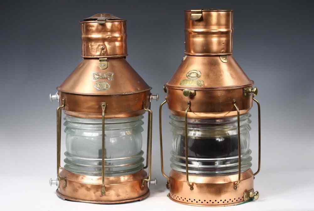 Appraisal: ENGLISH SHIP LANTERNS - Two Similar th c Large Kerosene