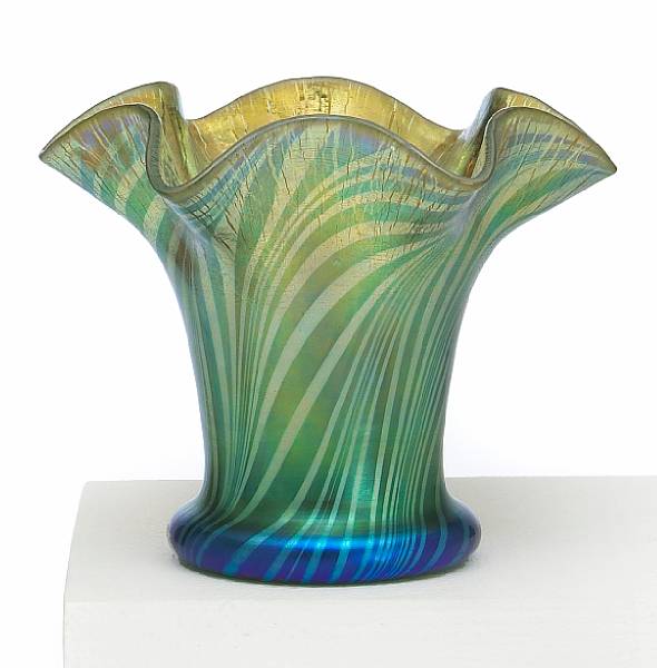 Appraisal: A Steuben gold Aurene glass small vase with green peacock