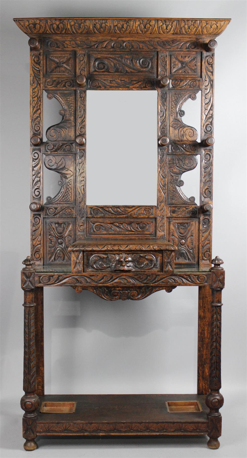 Appraisal: RENAISSANCE REVIVAL CARVED OAK HALL STAND late th early th