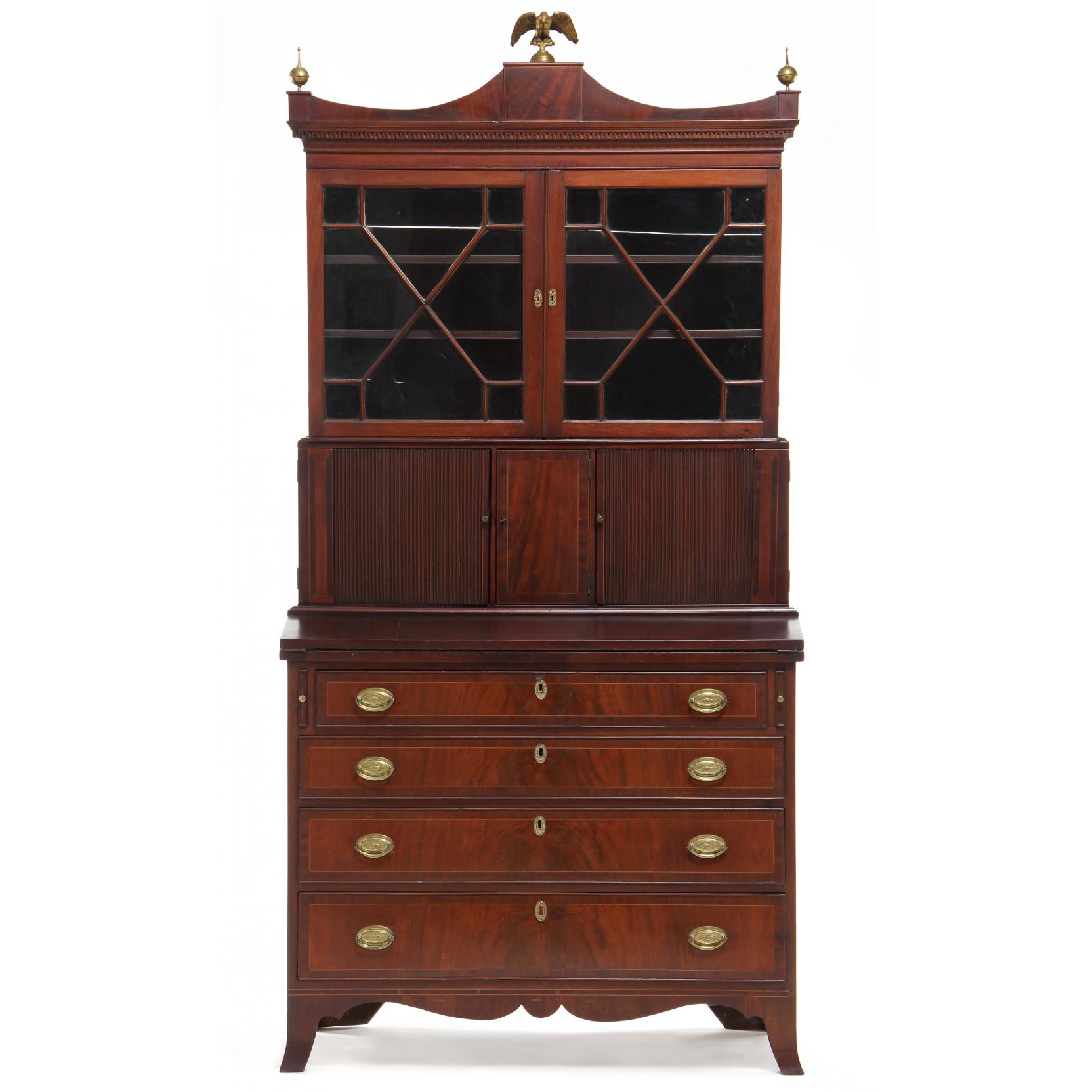 Appraisal: American Federal Secretary Desk early th century three-part form mahogany