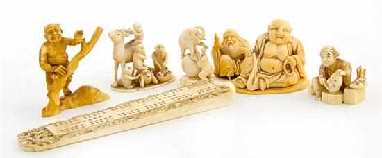 Appraisal: Japanese carved ivory figures th century six carved figurines depicting