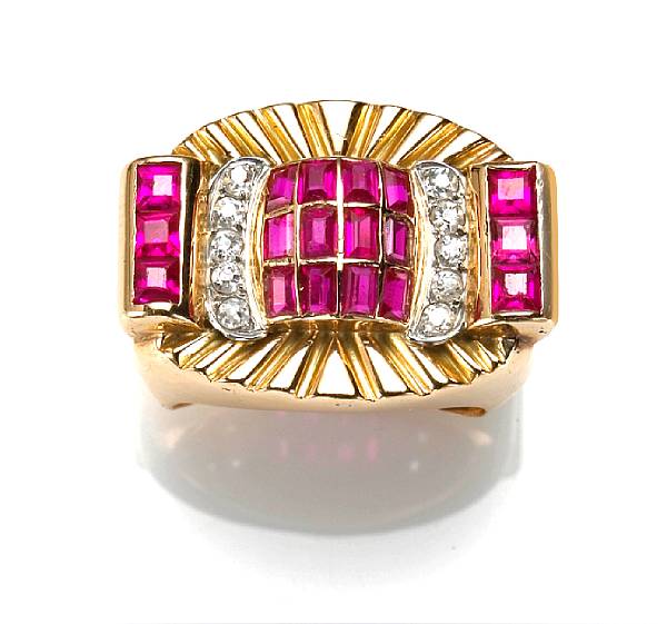 Appraisal: A retro diamond and ruby ring circa mounted in eighteen