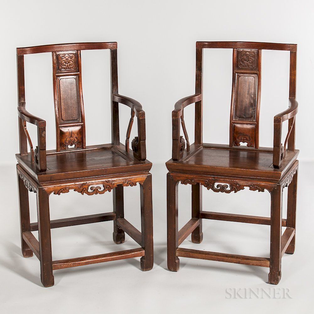 Appraisal: Pair of Hardwood Armchairs Pair of Hardwood Armchairs China late