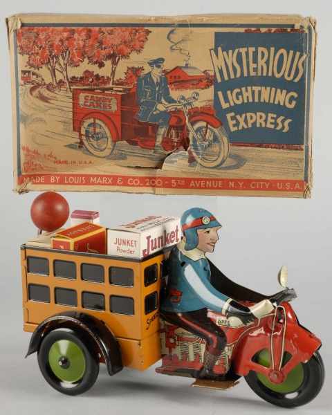 Appraisal: Tin Litho Marx Speed Boy Motorcycle Wind-Up Toy Description American