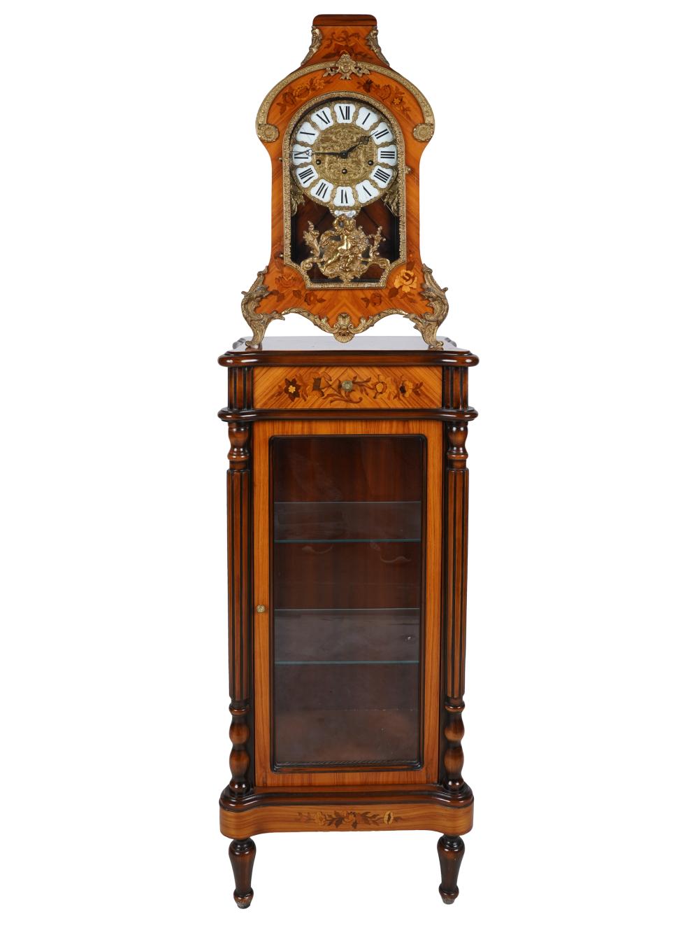 Appraisal: MARQUETRY CLOCK ON CABINET STANDcontemporary the clock signed Versailles the