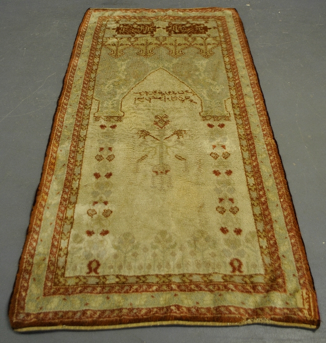 Appraisal: - Double-sided Oushak oriental prayer carpet x -