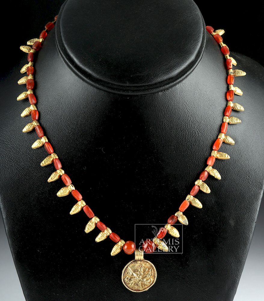 Appraisal: Achaemenid K Gold Carnelian Necklace w Ahura Mazda Ancient Near