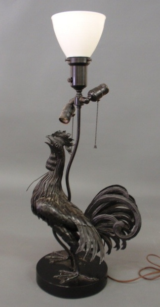 Appraisal: Black metal rooster lamp h to top of head