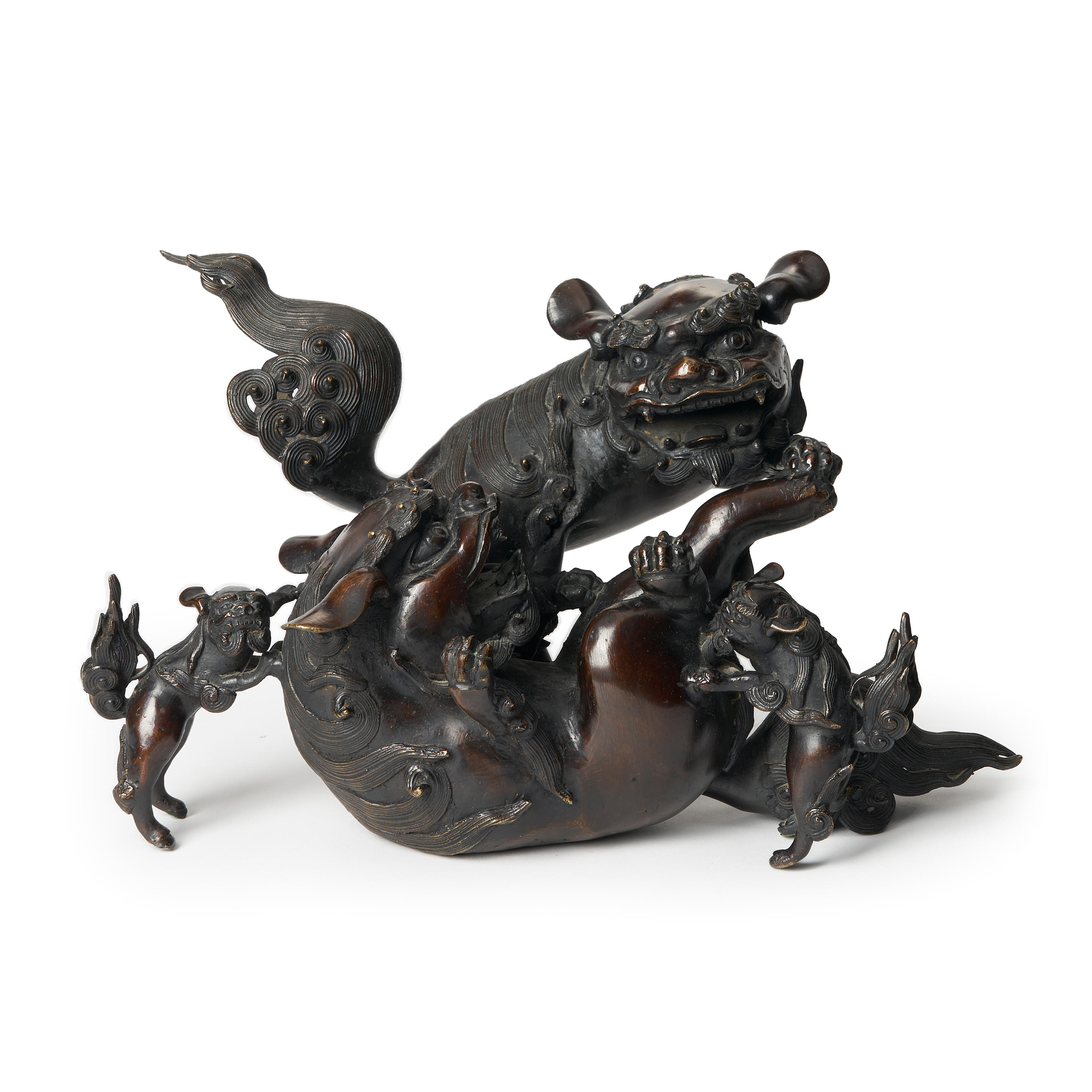 Appraisal: Bronze Okimono of Shishi with Cubs Japan Meiji period in