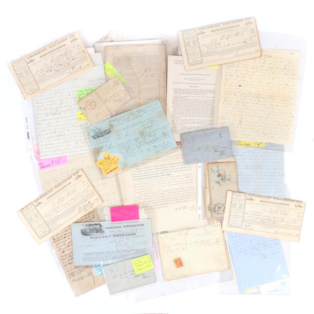 Appraisal: LARGE GROUP OF PRE- AND CIVIL WAR ERA LETTERS DOCUMENTS