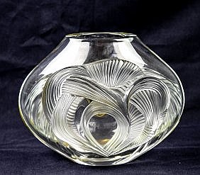 Appraisal: LALIQUE COLORLESS AND AMBER GLASS VASELimited Edition Etched Lalique France