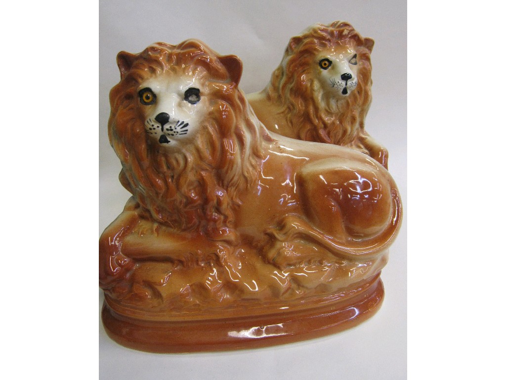 Appraisal: Pair of Bo'ness style pottery lions