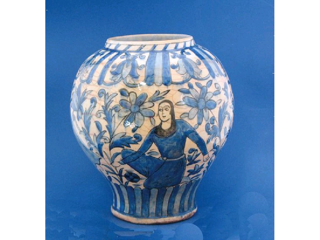 Appraisal: A SAFAVID STYLE VASE decorated in blue and black with