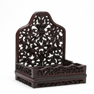 Appraisal: Chinese Carved Wooden Opium Stand Chinese Studded Strongbox with Bat