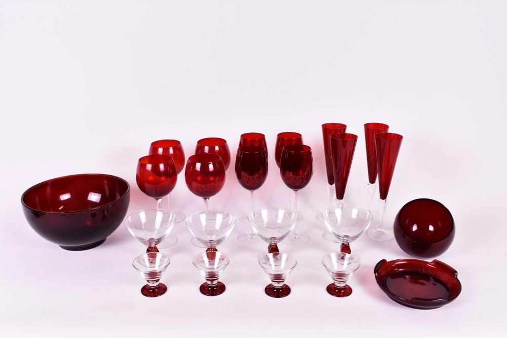 Appraisal: EXTENSIVE GRP OF RUBY GLASS STEMWARE TABLE ITEMSThe wines and