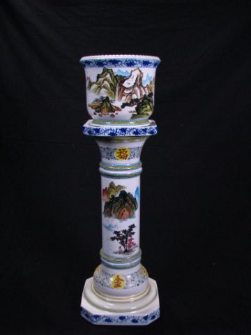 Appraisal: Chinese Porcelain Pedestal and Jardinere inches tall with landscape and